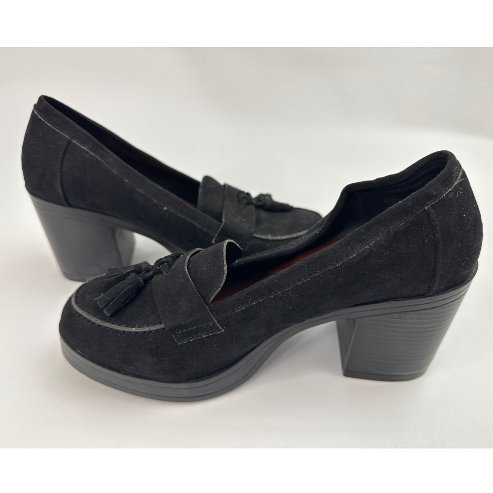 MIA Black Suede Tassel Loafer Block Heel Pumps Women's Size‎ 7.5M Shoes